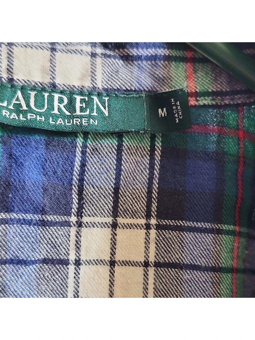 Lauren Ralph Lauren Mens M Cotton Flannel Plaid Pajama Top Button Front